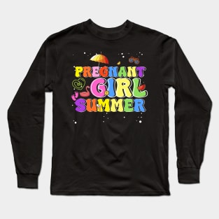 Pregnant Girl Summer Beach Pregnancy Announcement Gift for men women Long Sleeve T-Shirt